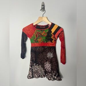 Desigual Kids Girls Dress Long Sleeve Colorful Bubble Hem Size 7-8